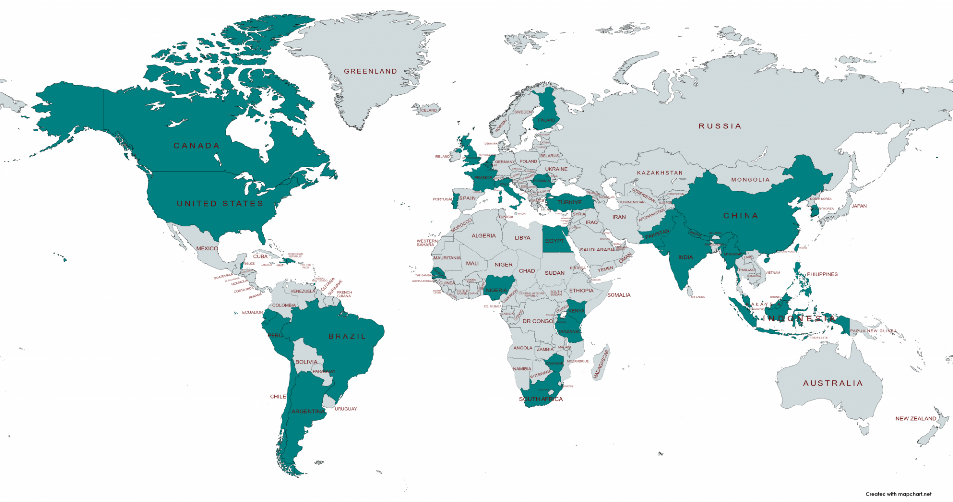 map of the world showing the 36 countries where CIC members reside.